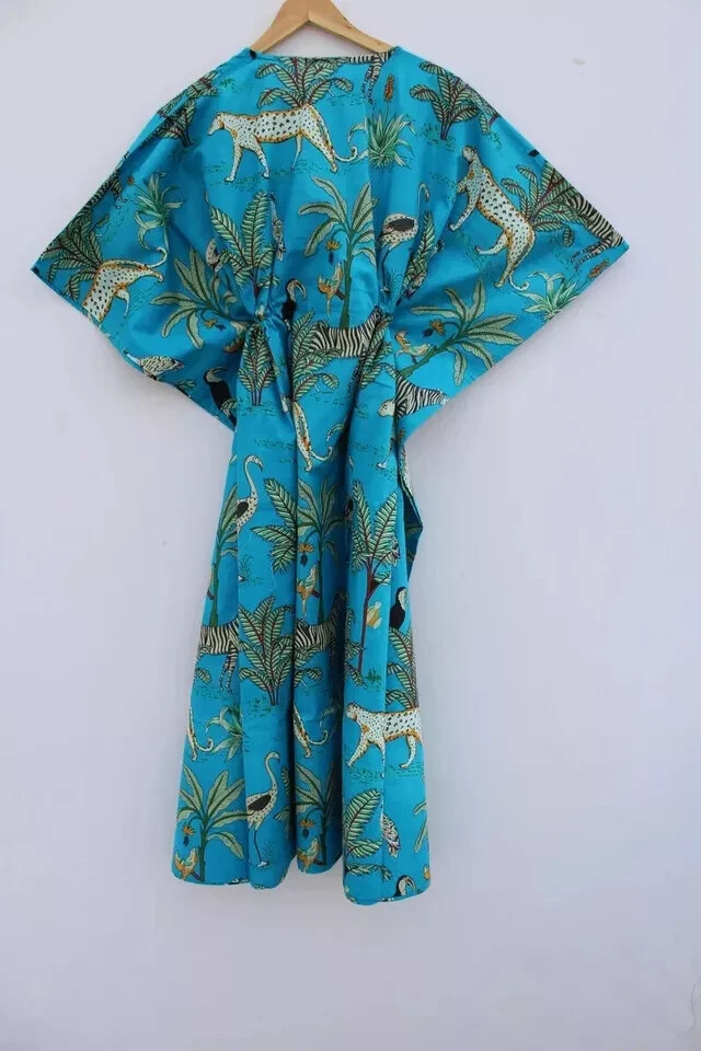 Tiger Print Caftan Maxi Gown Robe, Bikini Cover Up, Women Dressing Gown