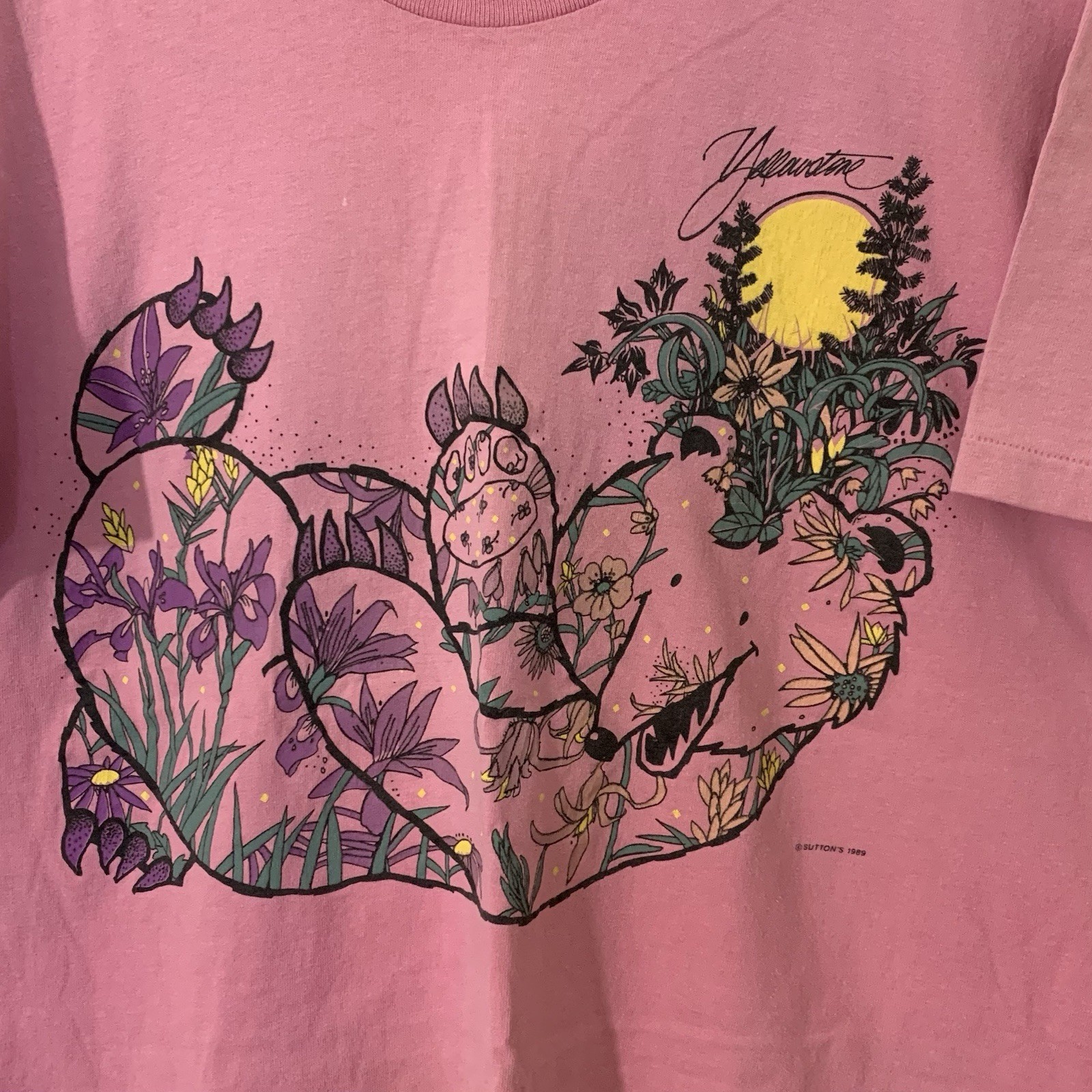 Vtg 1989 Single Stitch Tourist Women’s Shirt L Pink Yellowstone Floral Fox