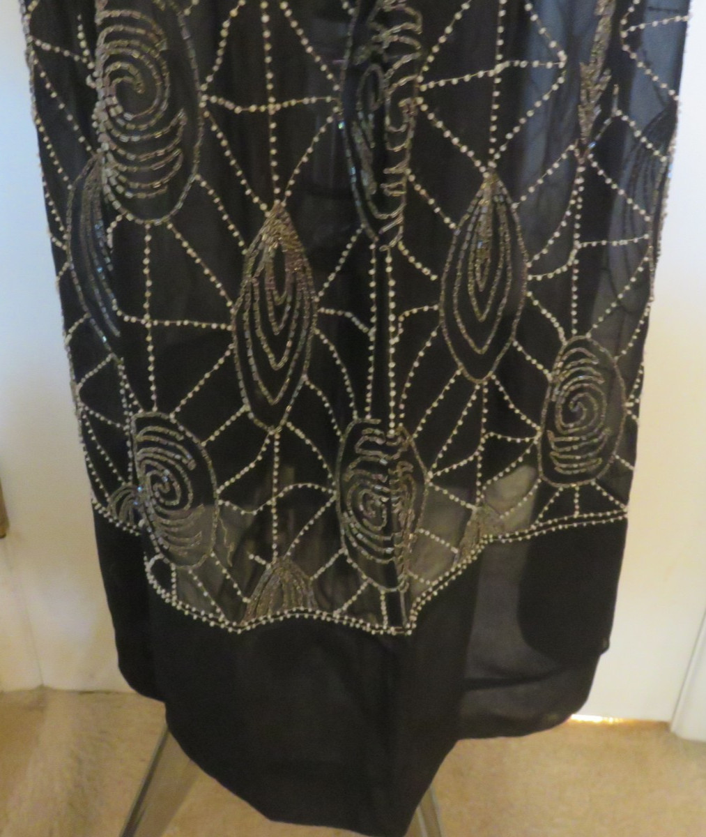 UNBRANDED Beaded Flapper Dress Sheer BLACK Vintage Antique 1920&rsquo;s