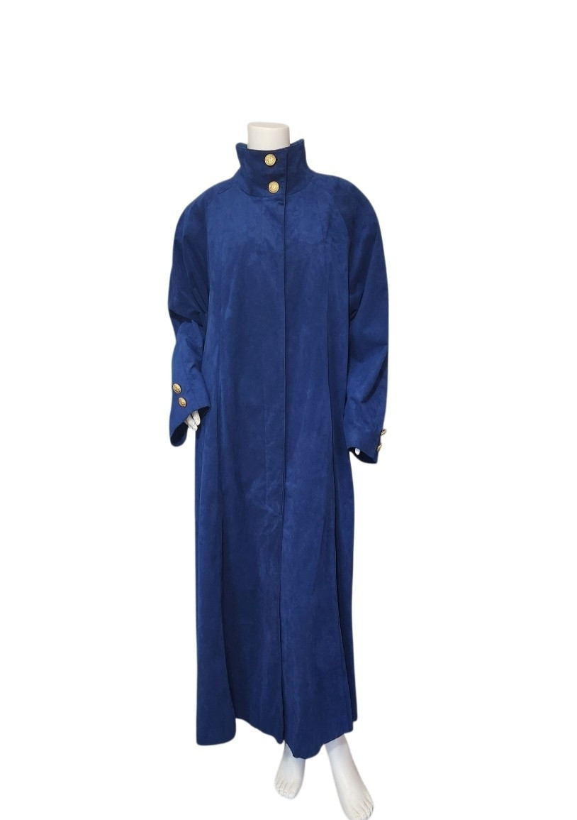 Vtg Count Romi Ltd Ultra Suede Long Blue Trench Coat Women&rsquo;s 52&Prime; bust (8 sz tag)