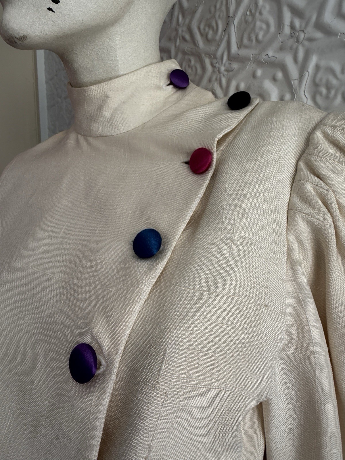 vintage 1980s silk jacket white rainbow designer cropped minimalist tailored S