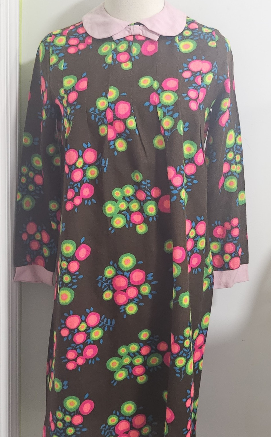 60s Mod Midi Dress Peter Pan Collar NEON POP ART 36&Prime; Med