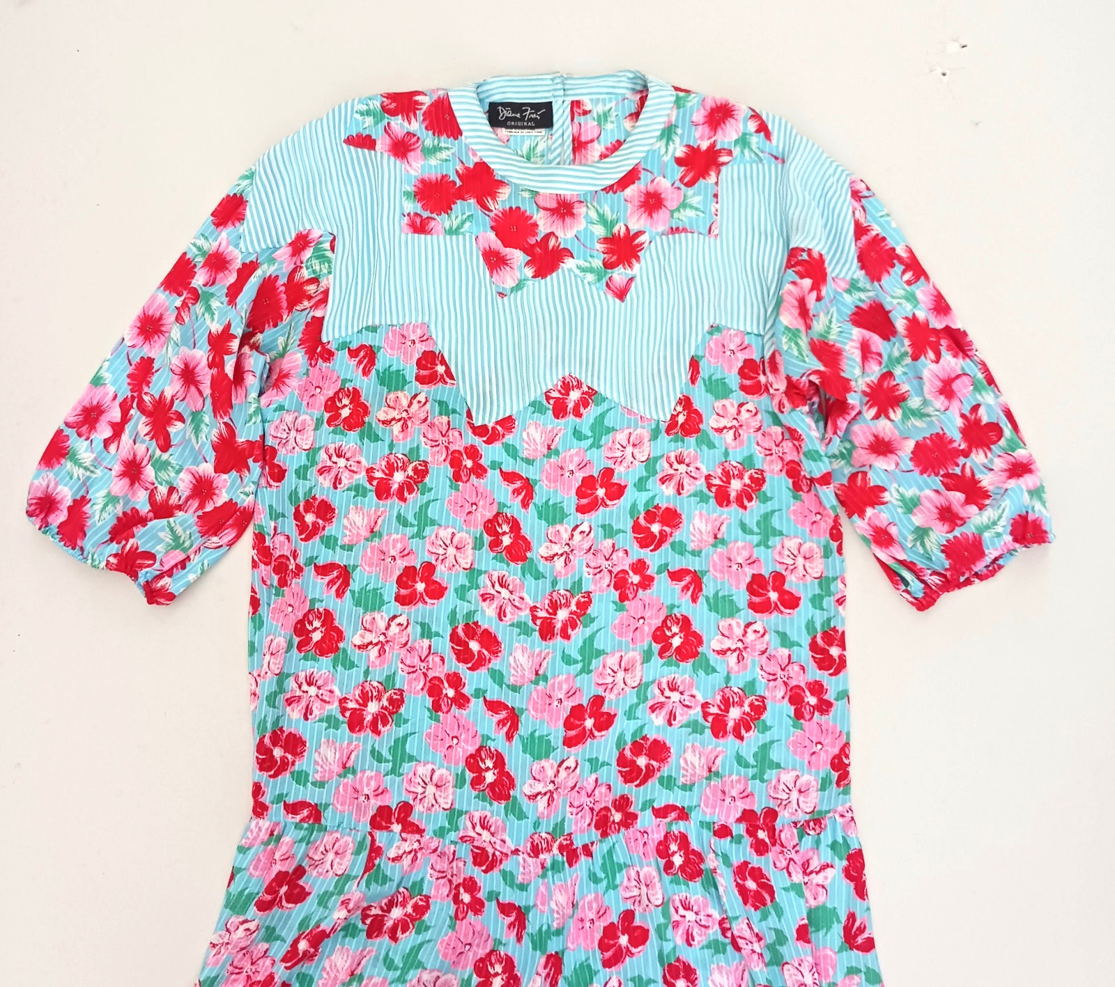 VTG 80s Diane Freis Floral Print Belted Midi Dress Georgette Fabric Hong Kong