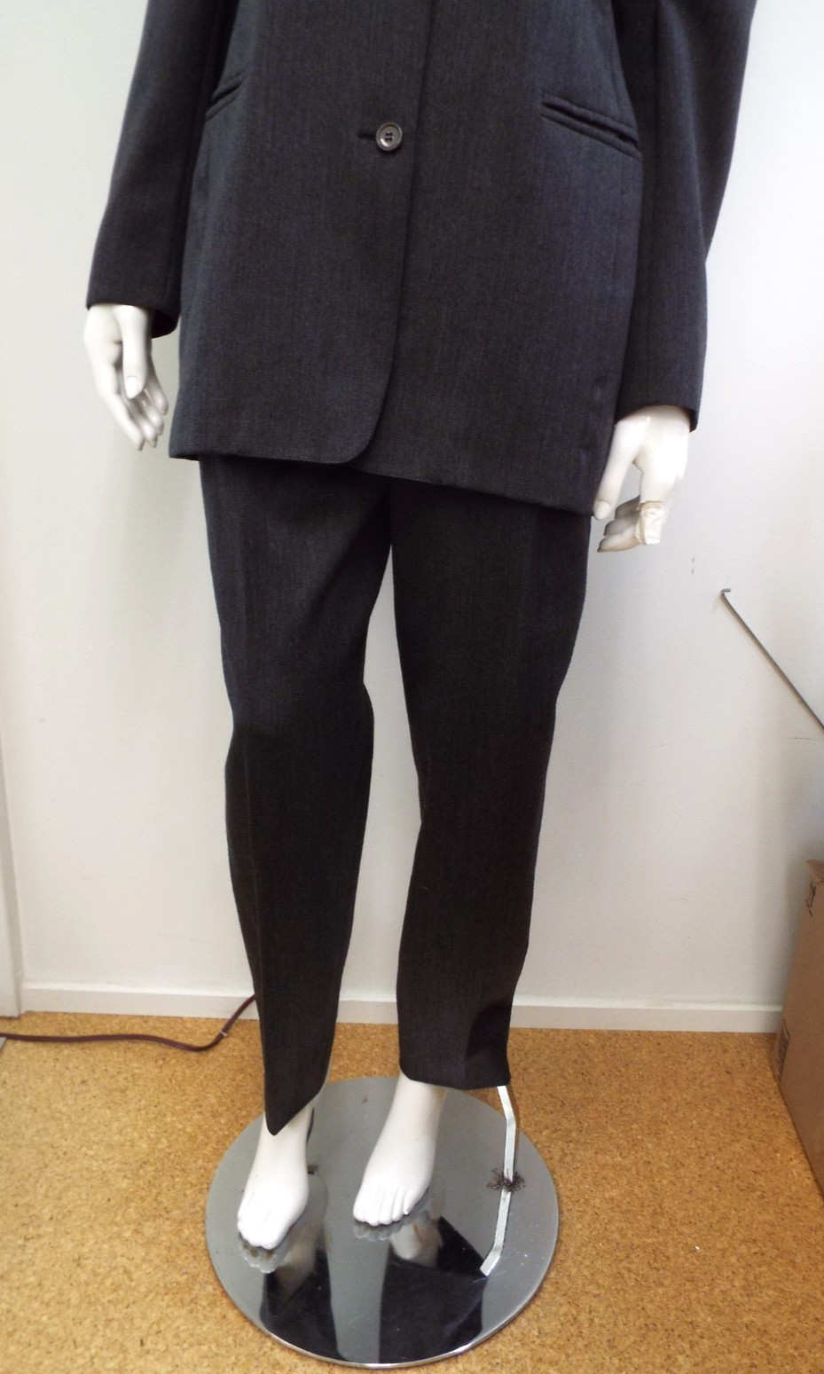 Vintage 1980s Claude Montana Gray Wool Pant Suit Jacket Blazer Shoulder Pads SM