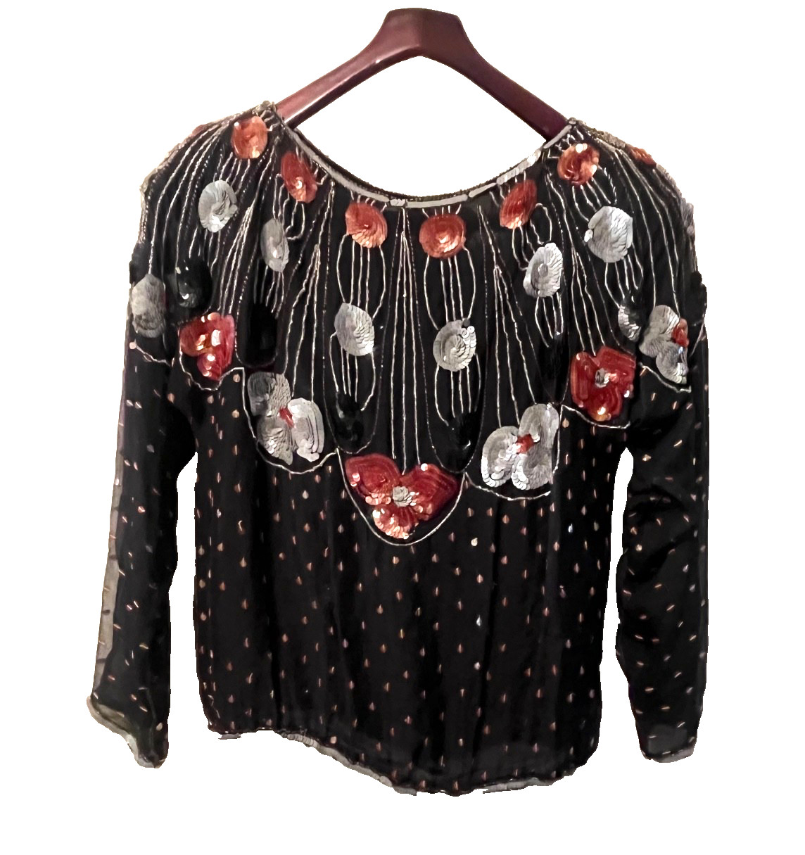 VINTAGE JEFFREY LAWRENCE BENTLEY BEADED SILK BLOUSE TOP WOMEN&rsquo;S S/M SMALL MEDIUM