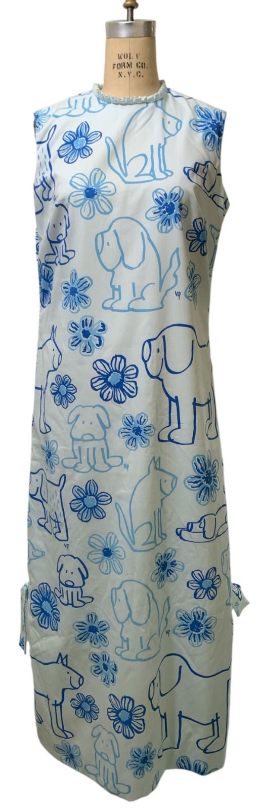 VESTED GENTRESS Vintage 70s Women&rsquo;s Rare Maxi Dress – Sz L – Blue Dogs Flowers