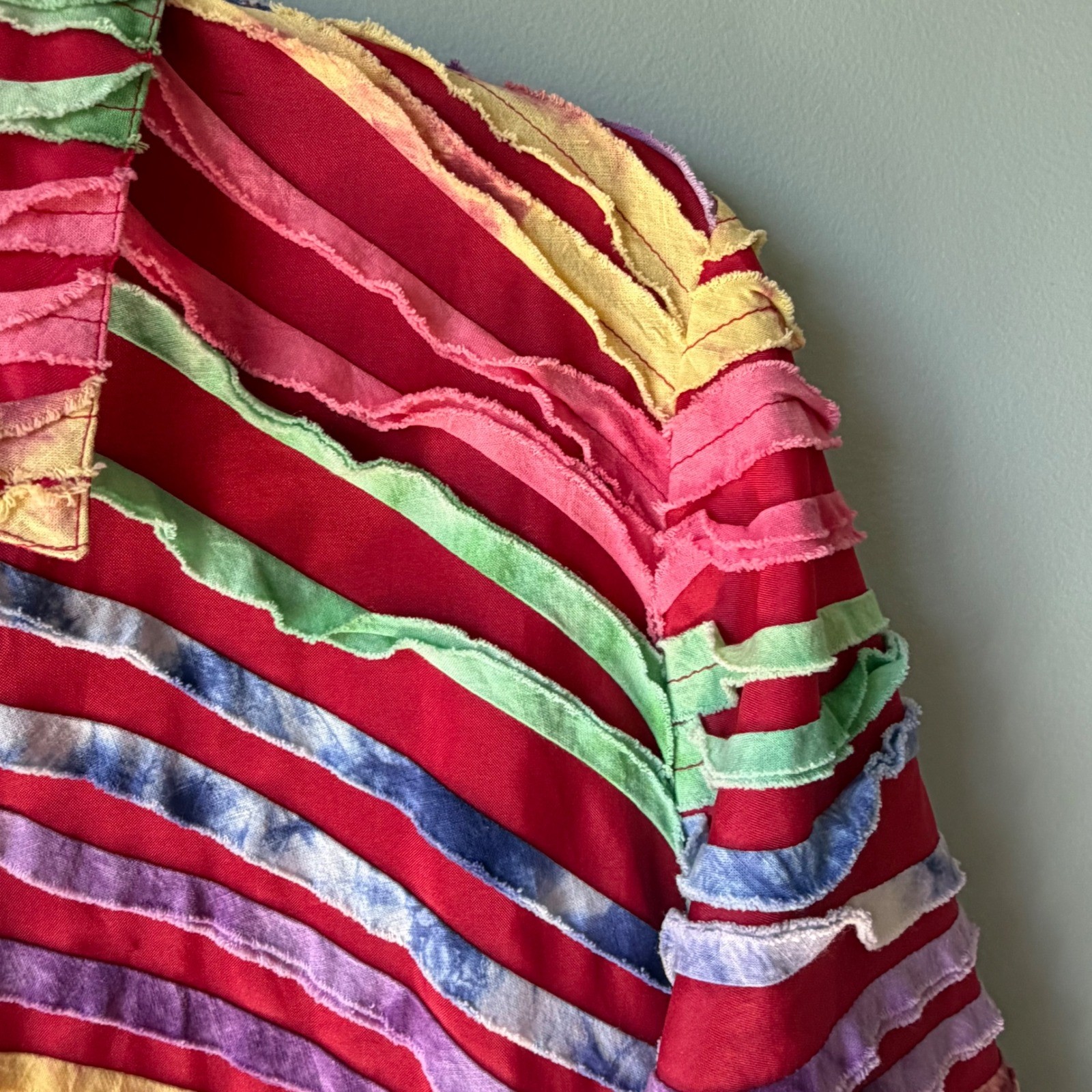 Vintage KEREN hart Jacket Blazer Rainbow Ribbons 100% Cotton Wood Buttons Small