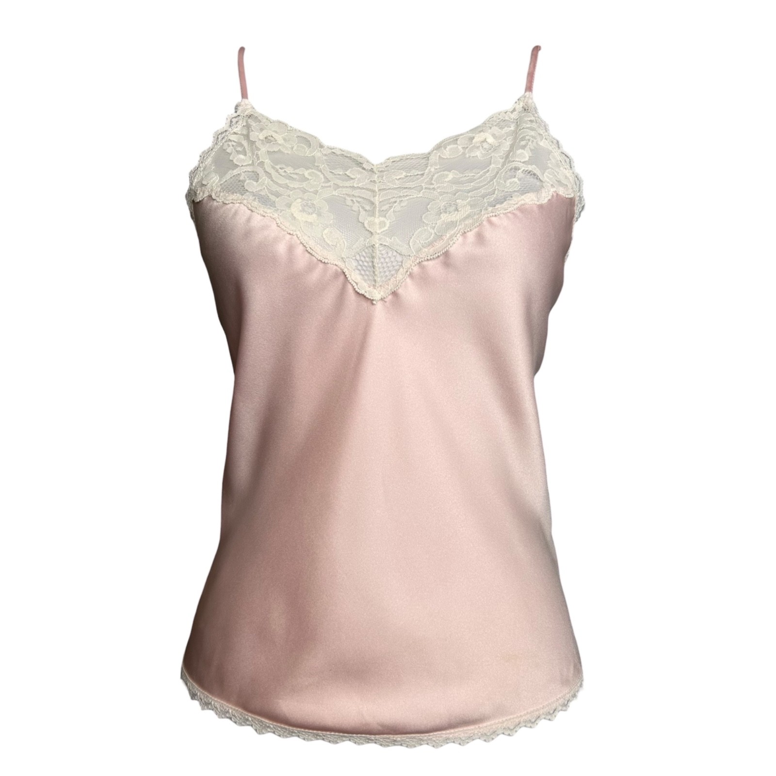 Vintage 80s Fairy Top S Pink Lace Trim Coquette Cottagecore Cami Unbranded