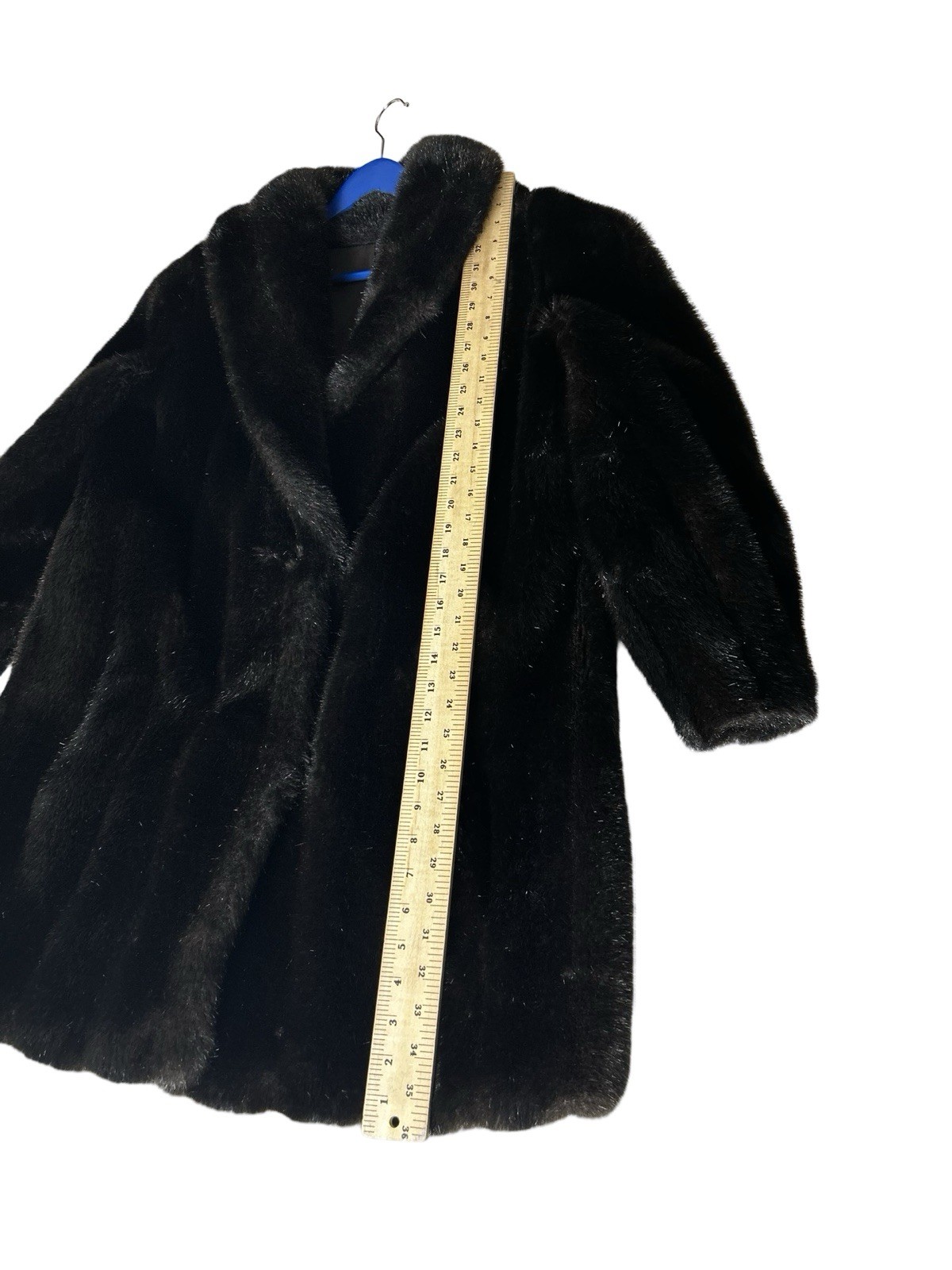 VTG Faux Fur Mid Length Coat Size READ Dark Brown Notch Collar Lined Pockets