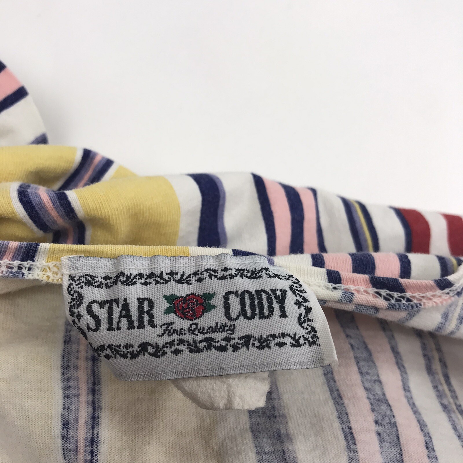 Vtg Top Star Cody 90s L Striped Pullover Lace-Up Front tee blouse long slv USA