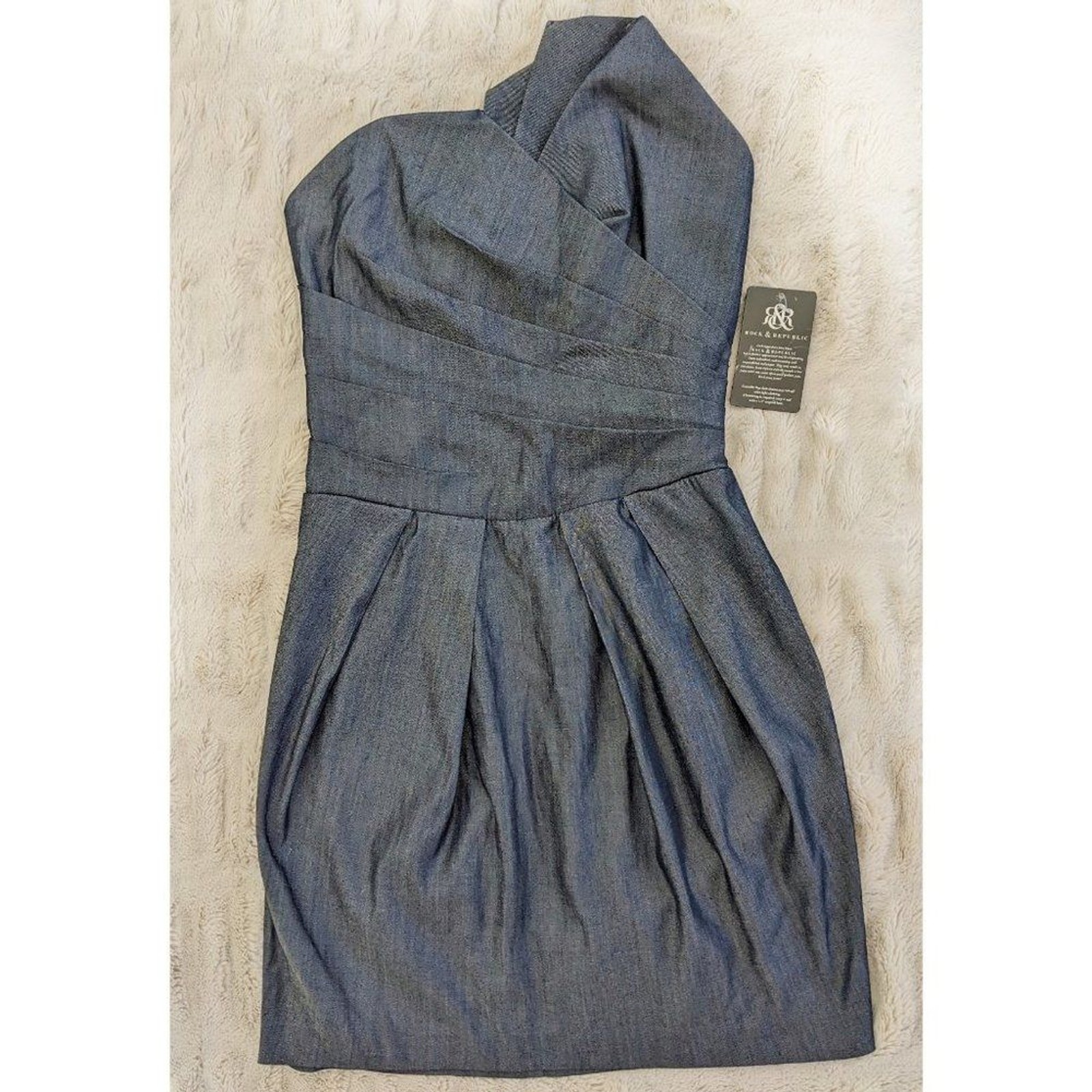 NWT VTG ROCK & REPUBLIC Leland Strapless Denim Origami Dress in Transmission / 2