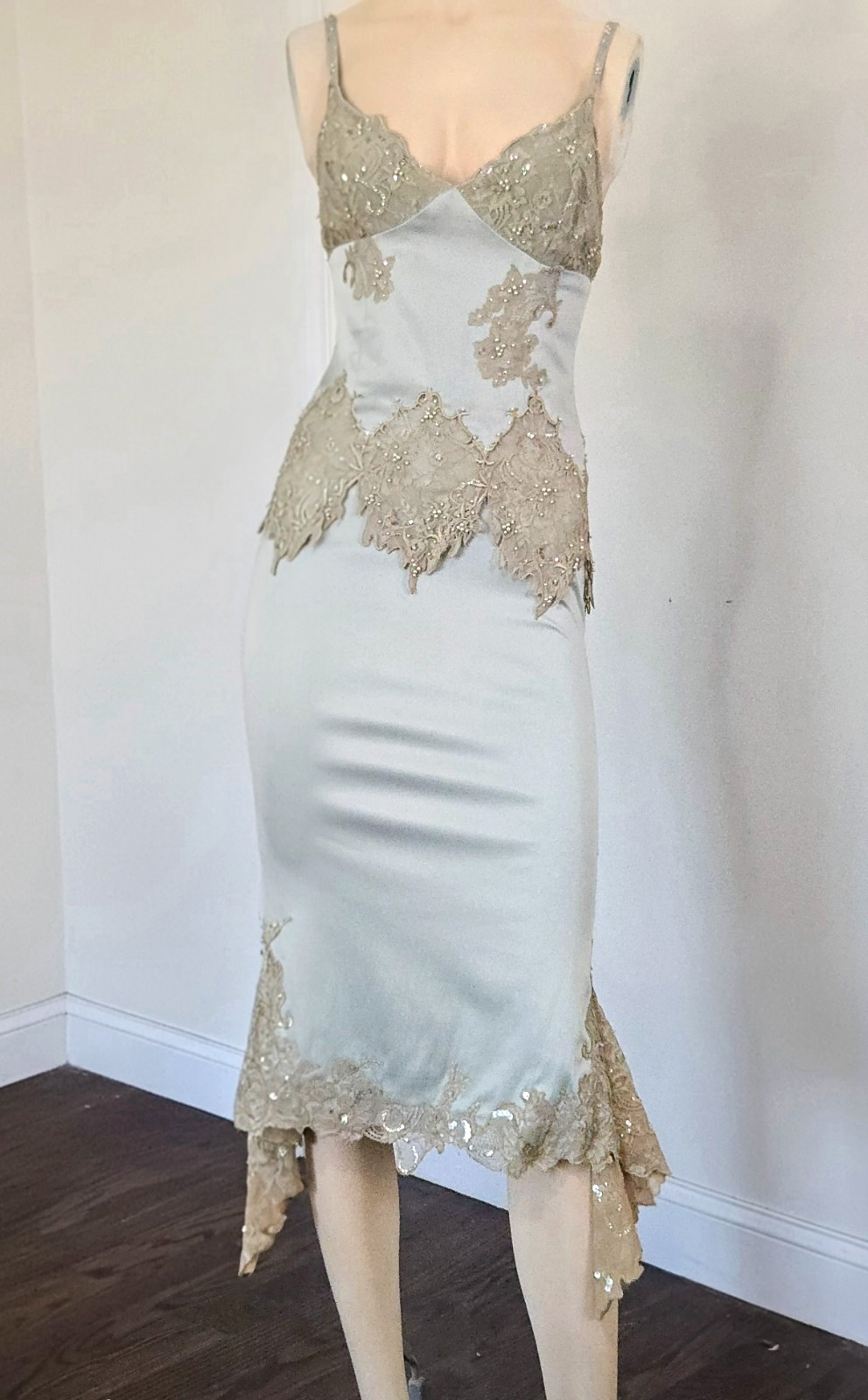Vintage 1998 Mandalay Mint Beaded Lace 2 Piece Evening Dress Set Size 4
