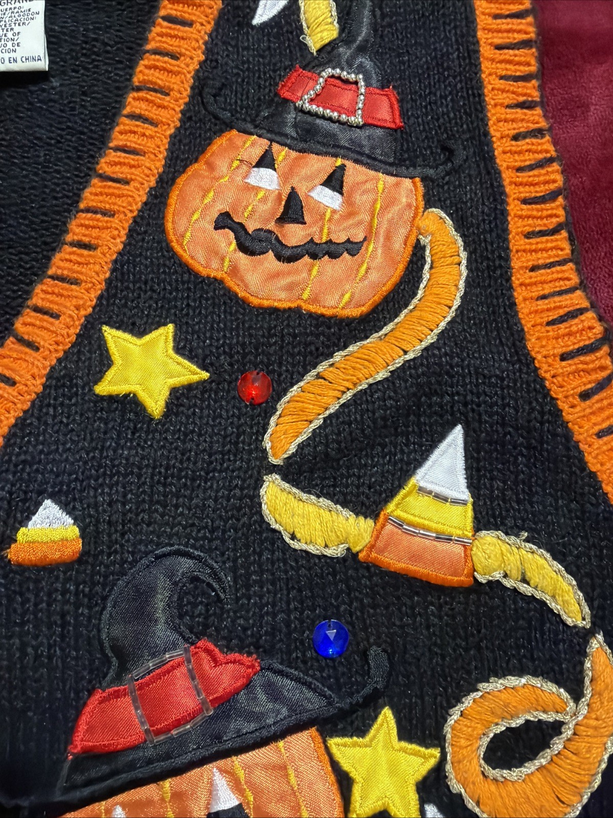 Women&rsquo;s Vintage Basic Editions Black/Orange Embellished & Beaded Halloween Vest