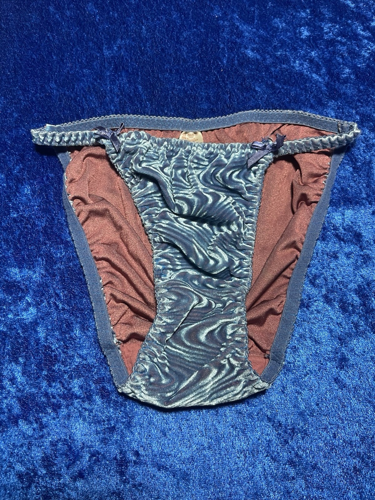 Vintage Y2K Crushed Velvet Panties Blue Swirl High Cut Brief Panty Size 5 Small