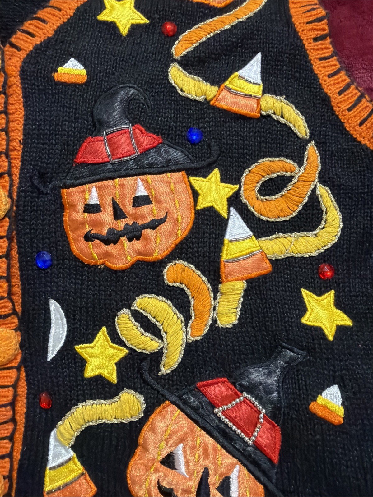 Women&rsquo;s Vintage Basic Editions Black/Orange Embellished & Beaded Halloween Vest