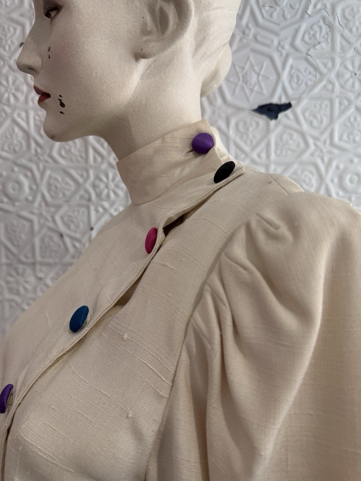 vintage 1980s silk jacket white rainbow designer cropped minimalist tailored S