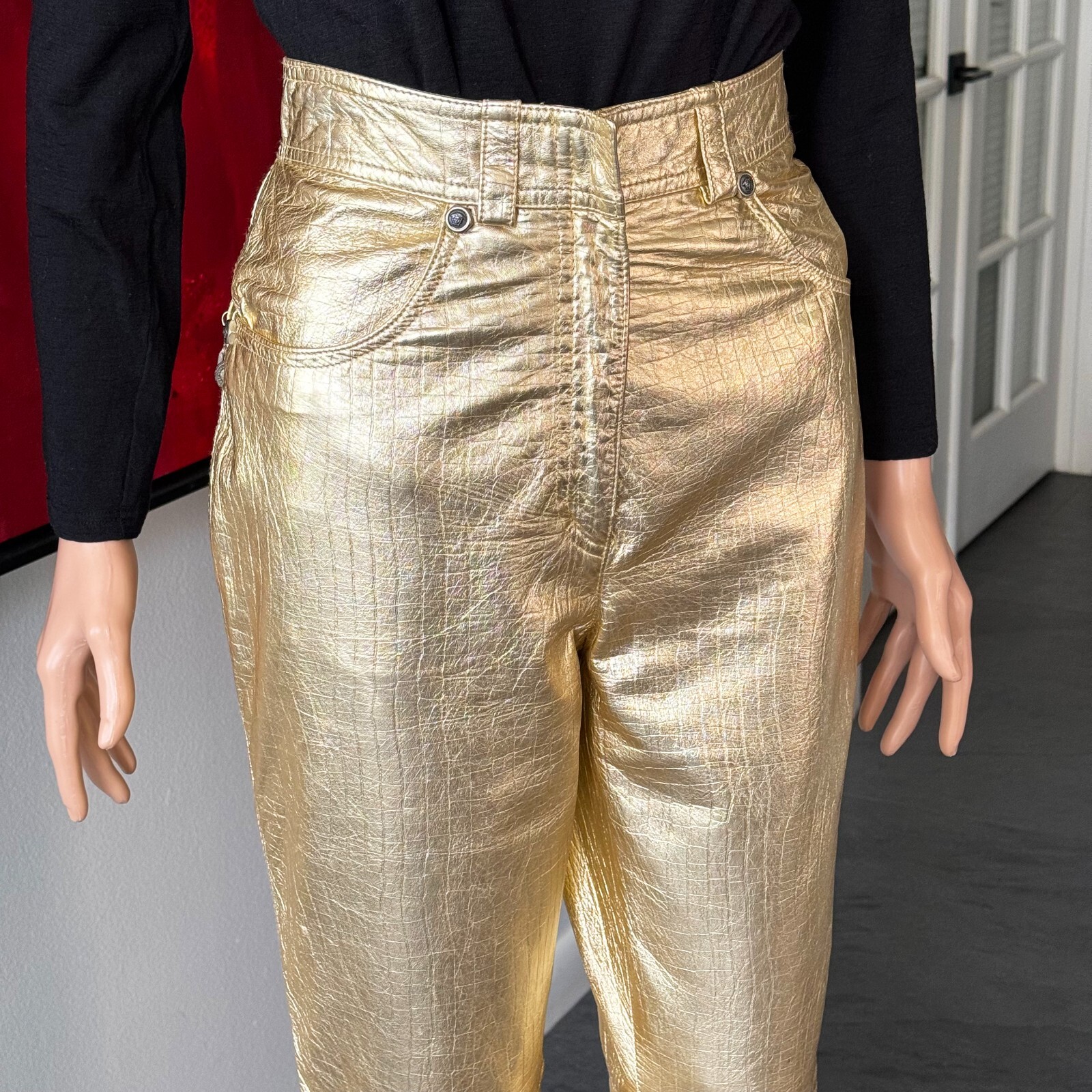 GIANNI VERSACE metallic gold leather pants size IT 40/42 from F/W 1994/95