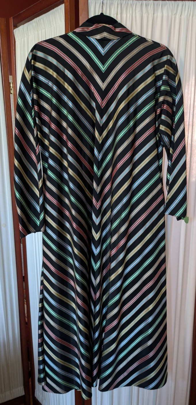 Vtg 1940s MAXAN Ribbon Stripe Multi-Colored Taffeta Hostess Dress Wrap Belt ~ S