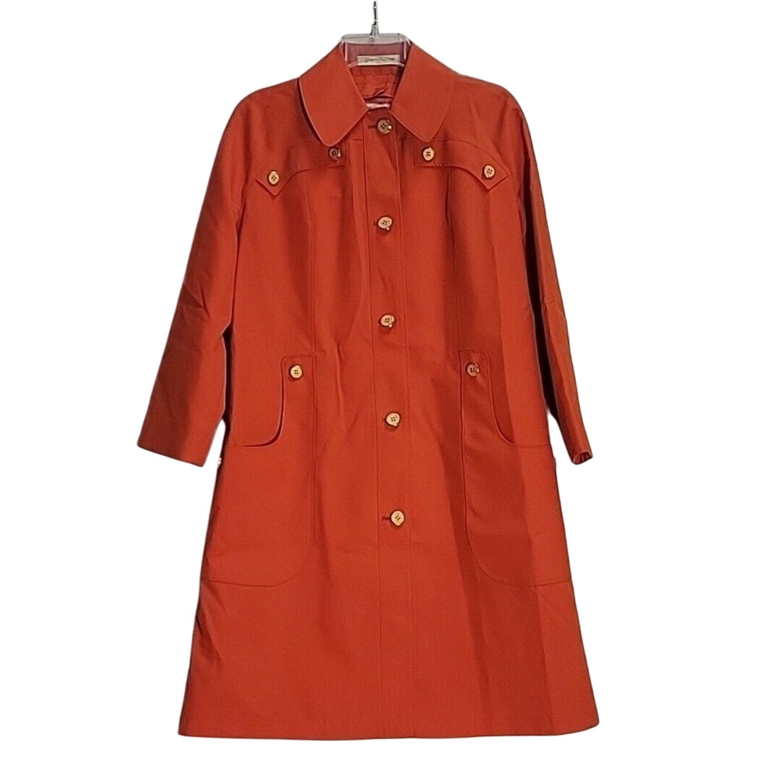 Vintage 70&rsquo;s Misty Harbor Coat Long All Weather Red-Orange size 8 Petite