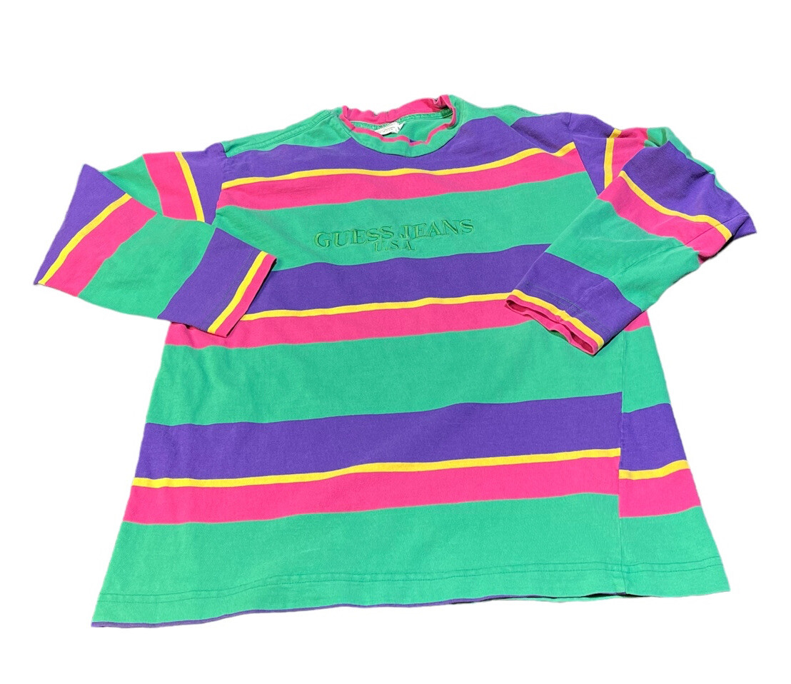 Vintage GUESS Jeans USA Spell Out Striped LS T Shirt Georges Marciano Women’s S