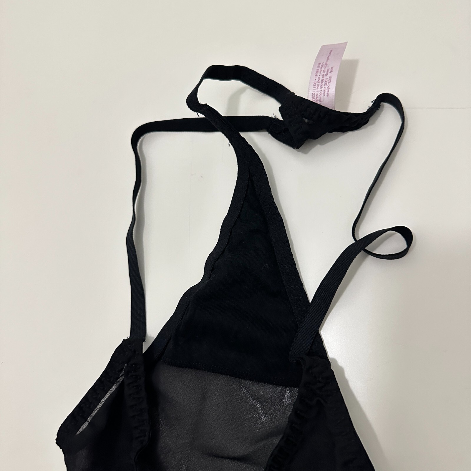 Cacique Thong String Panty Size 14/16 Black Sexy T-Back Lined Sheer Beach Summer