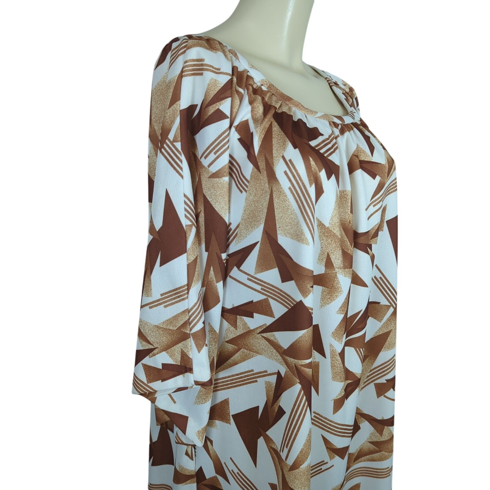 Vintage bat sleeve brown white geometric Comfy pockets oversized Muumuu dress S