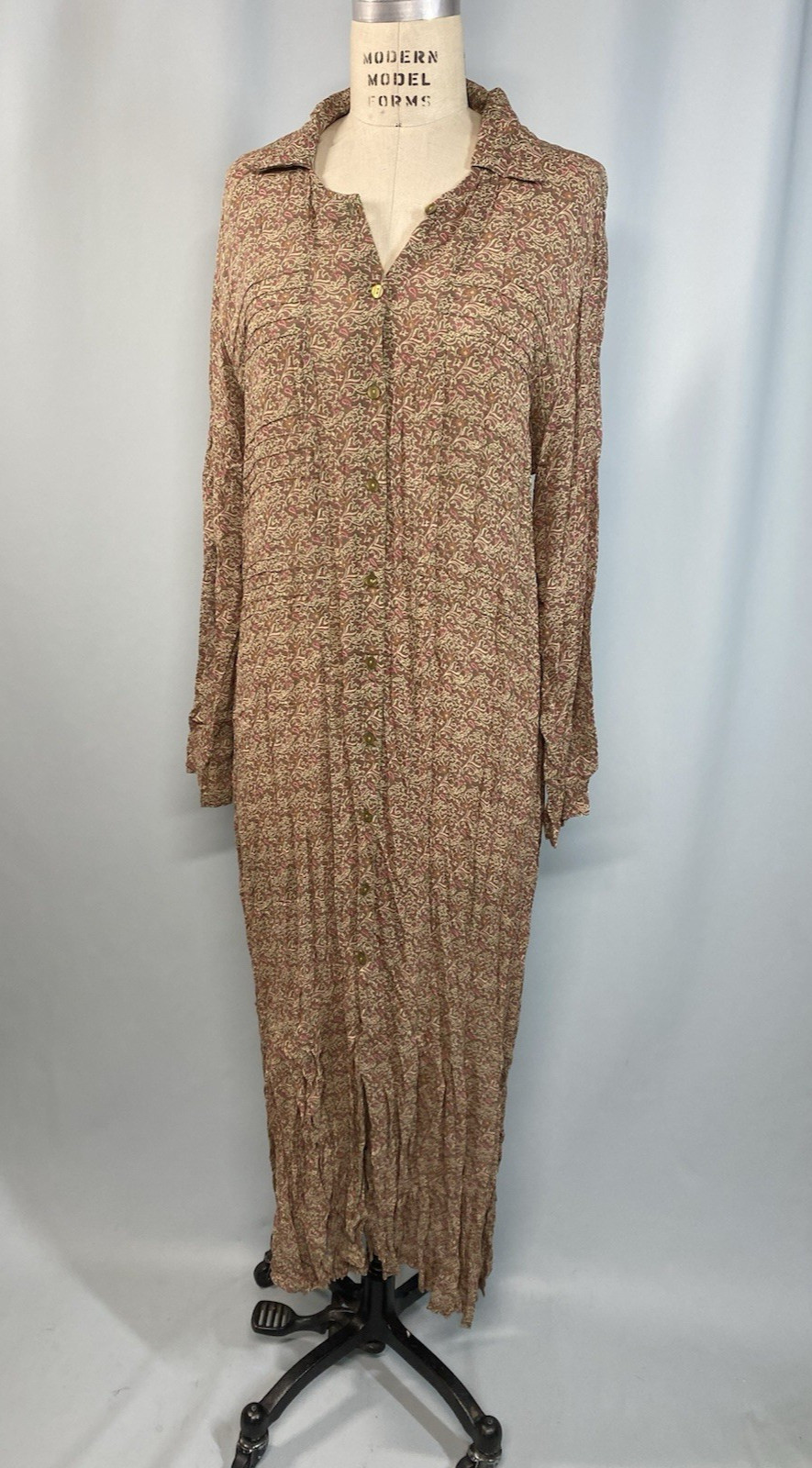 APRIL CORNELL Vintage Dress SIZE MEDIUM M long brown 90s Y2K Rayon sheer boho