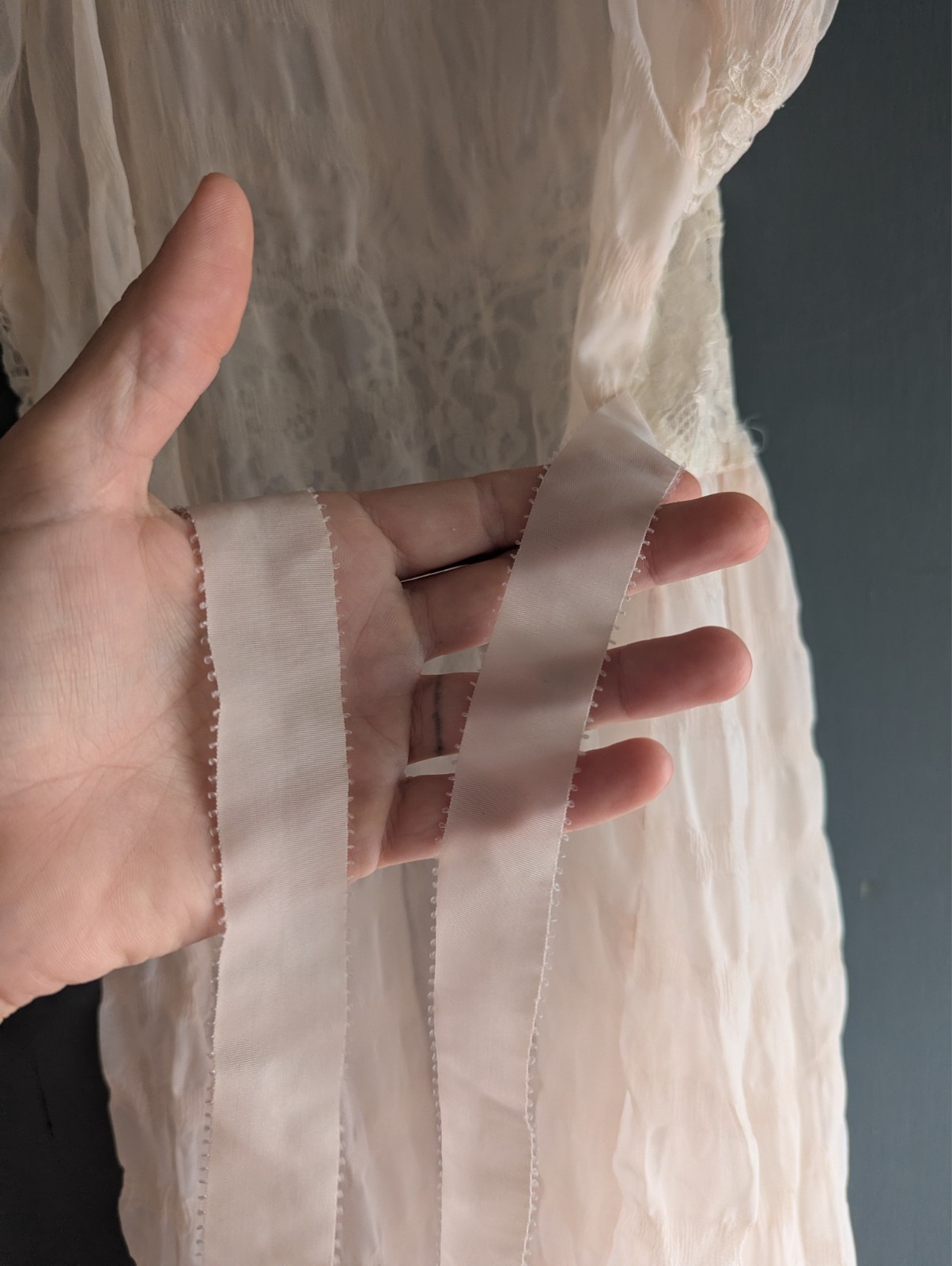 1930s Floor Length Nightgown Sheer Lingerie 2-Piece Pale Peach Size Small
