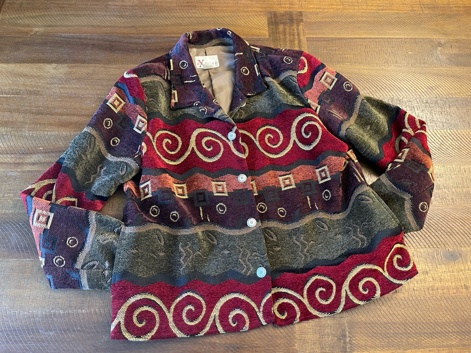 Ladies Tapestry Chenille Blazer Jacket Luxury Art Deco Womens 1XL Made In USA