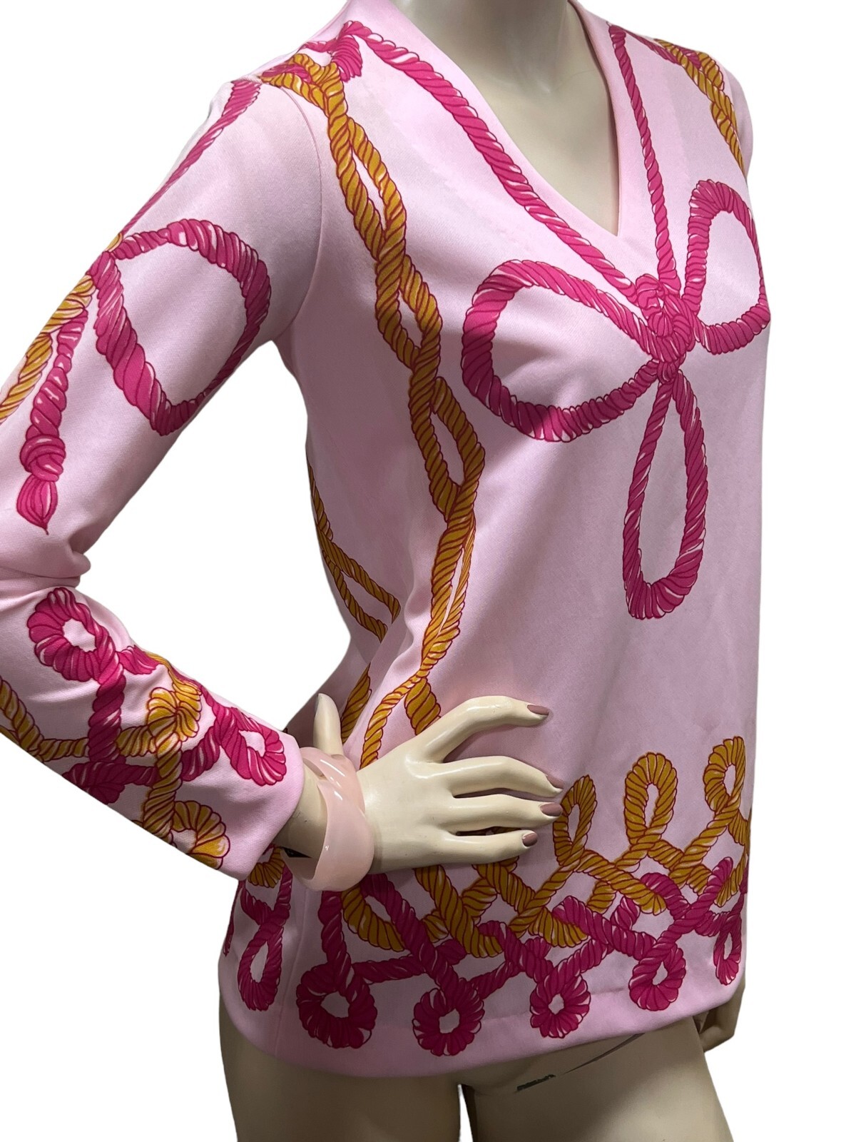 NOS S Vtg 70s SHIRT Rope Print Art to Wear Tunic Top MOD Jane Colby Blouse Boho