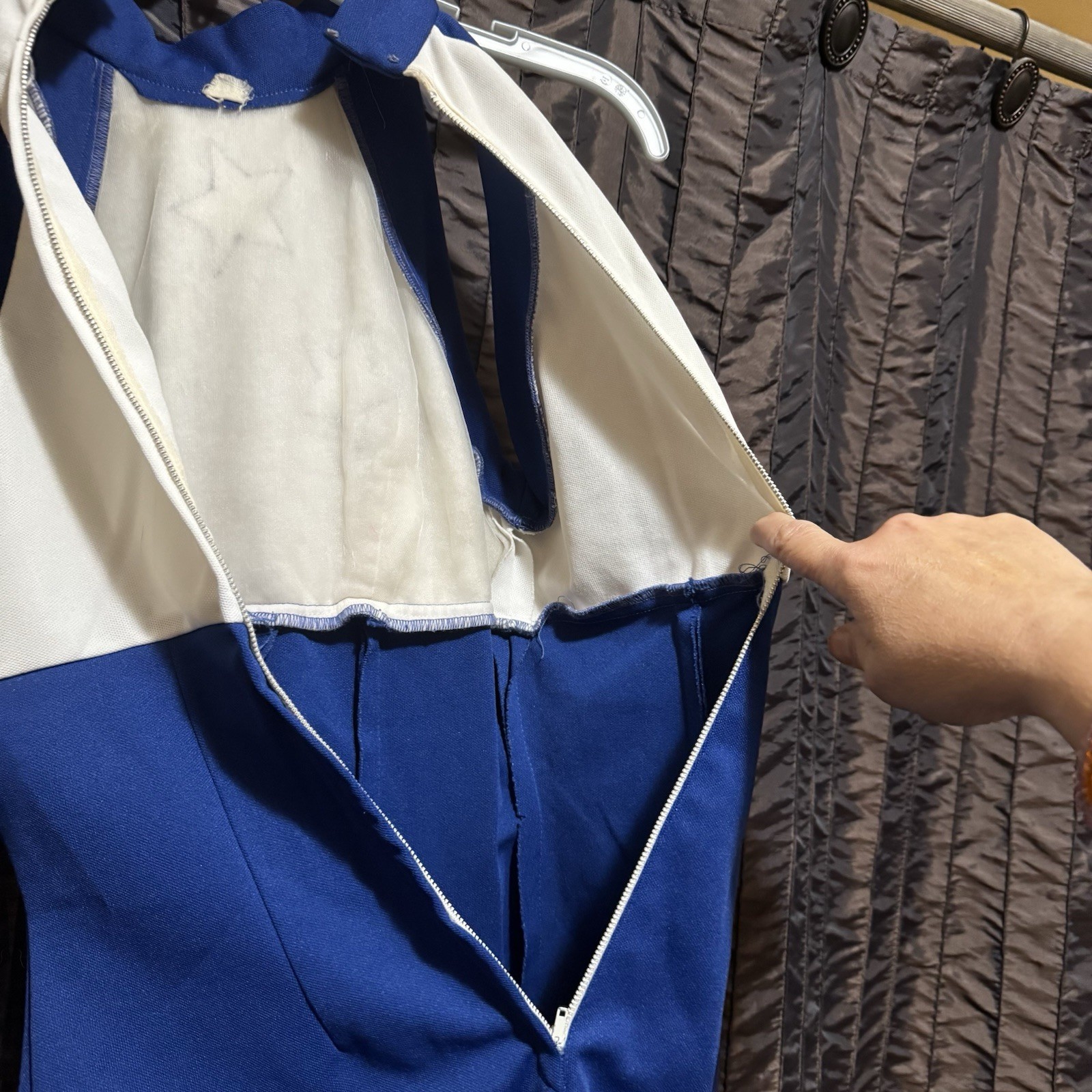 Majorette Batton Twirler Romper Uniform Blue White High Neck Sleeveless Vtg 60s