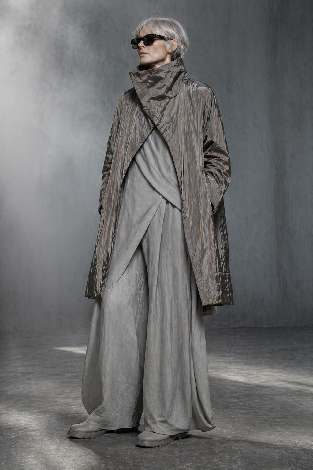 Marc Cain Collection Metallic Nylon Coat 42 44 46 Avant Garde Cocoon Tech Luxury