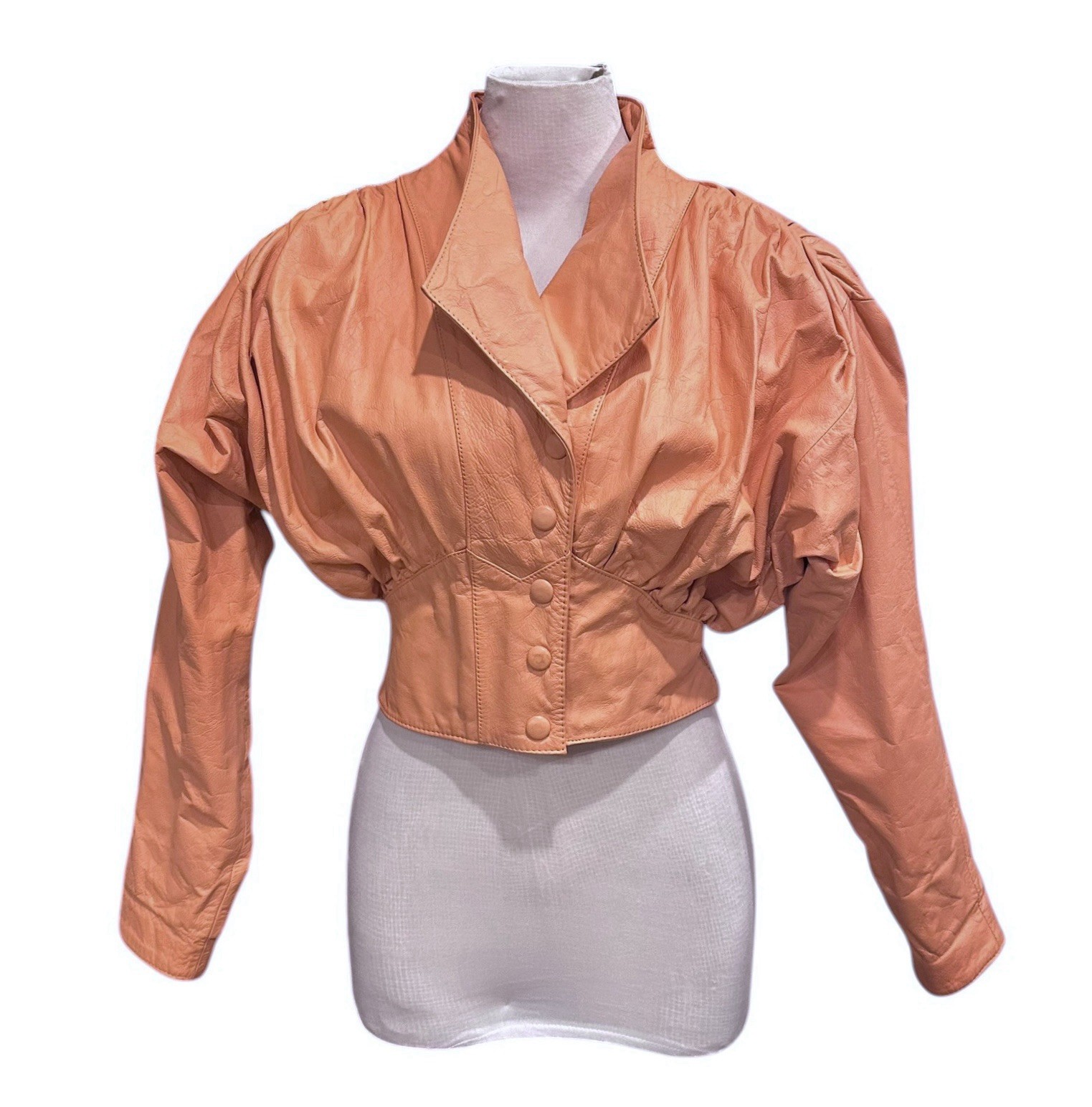 Vintage 1980s Chia Peach Ruched Crop Creamy Matte Leather Jacket Sz S