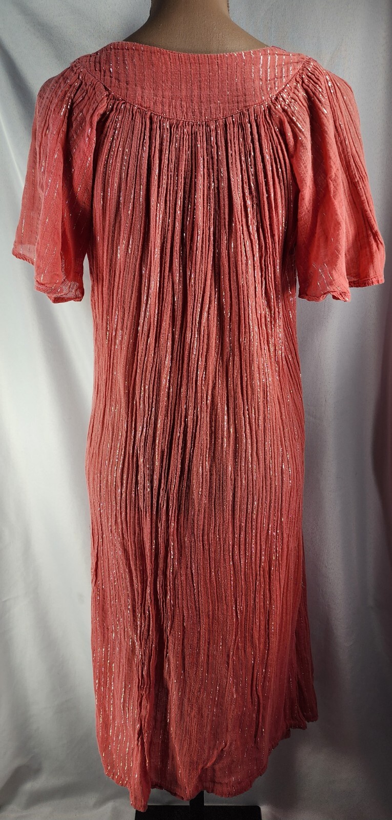 VTG 1960s Hippie Boho Festival Gauze Dress India Cotton Silver Threads LARGE