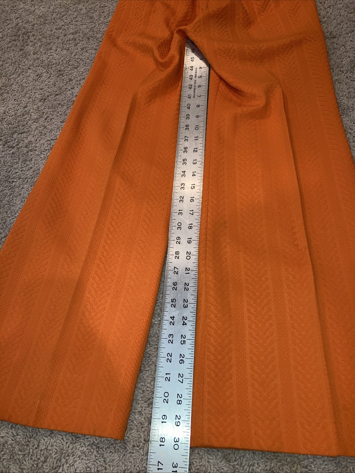 Vintage 1970s Orange Double Knit Polyester Flair Pants. Textured