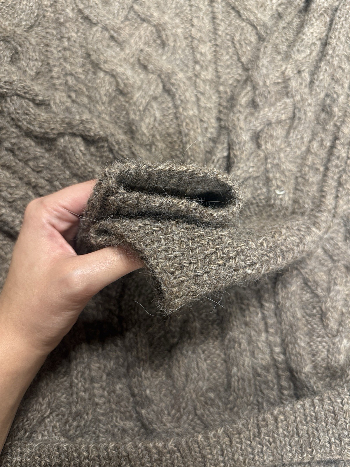 Hand Knit Artisan Alpaca Wool Sweater Natural Brown Fisherman Patagonia Chile