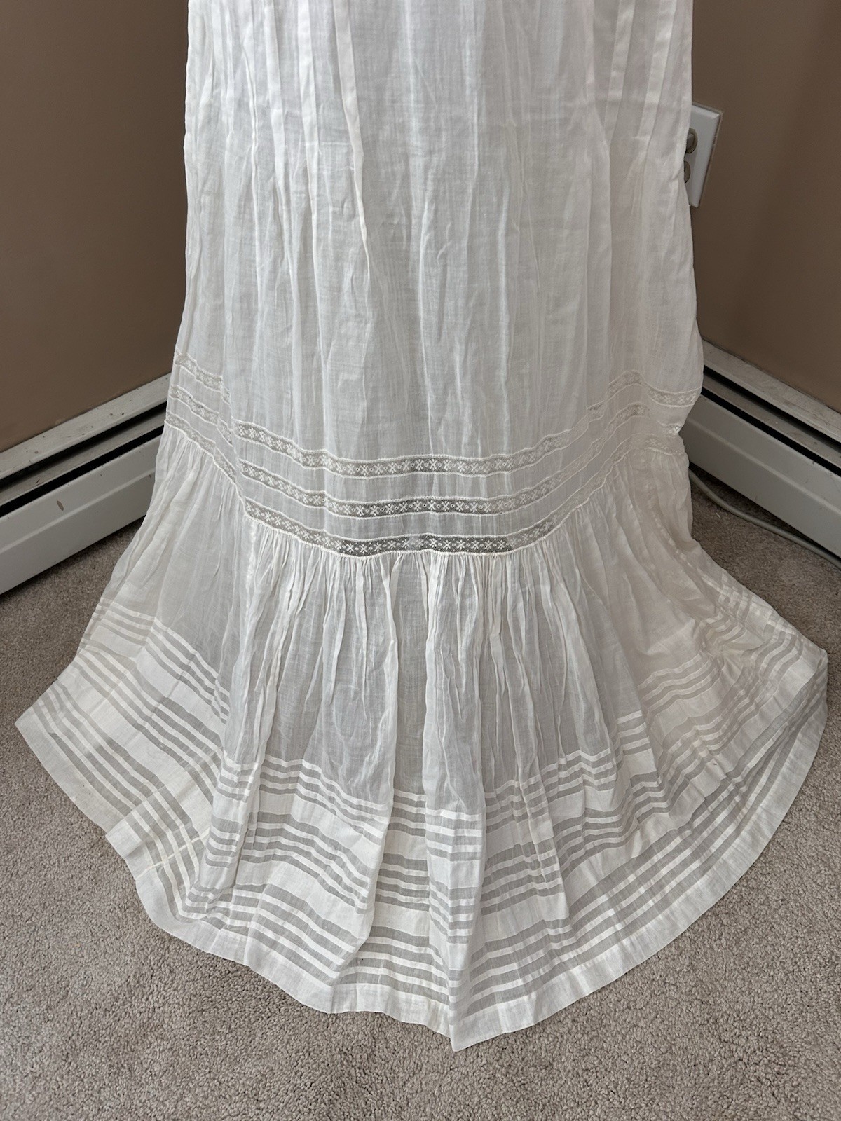 VTG Antique Edwardian 1900’s EMBROIDERED Dress Sz M/L Off White BOHO Wedding