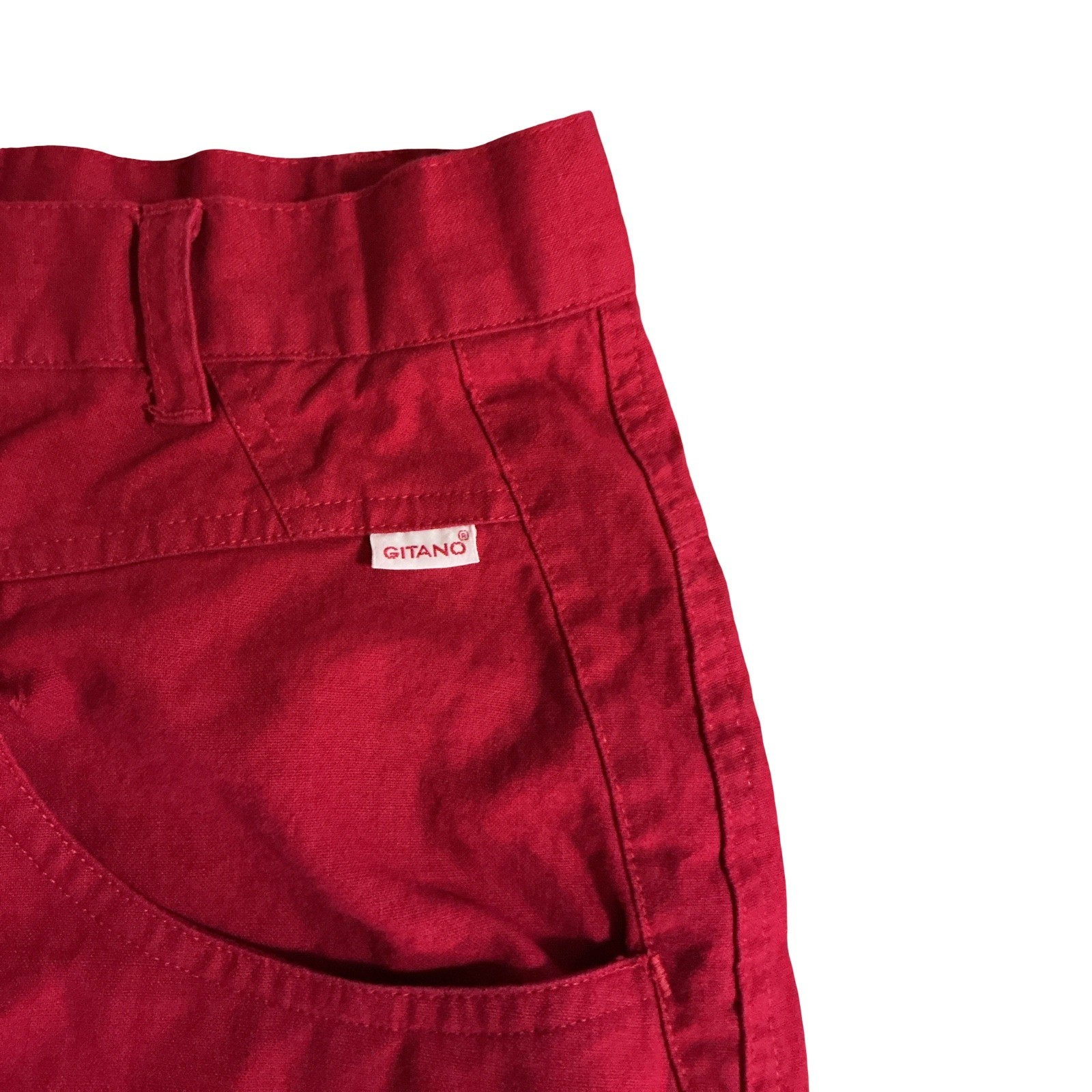 Vintage Gitano High Waisted Red Ramie Cotton Cuffed Shorts Size 16 Waist 29in