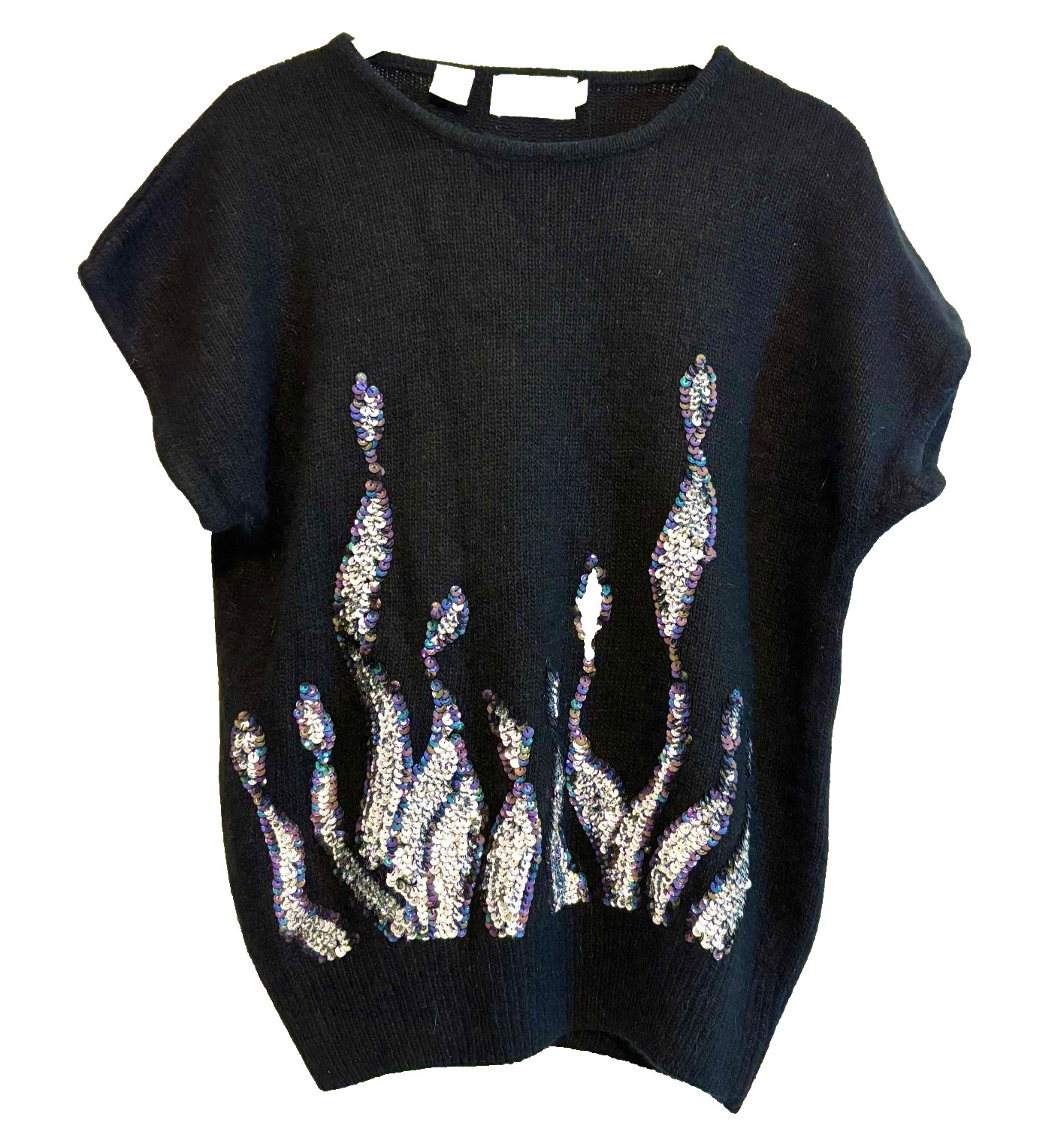 VTG 80&rsquo;s EXTRA ENERGY by de Rotchild Black Silk/Angora/Wool Sequin Sweater L