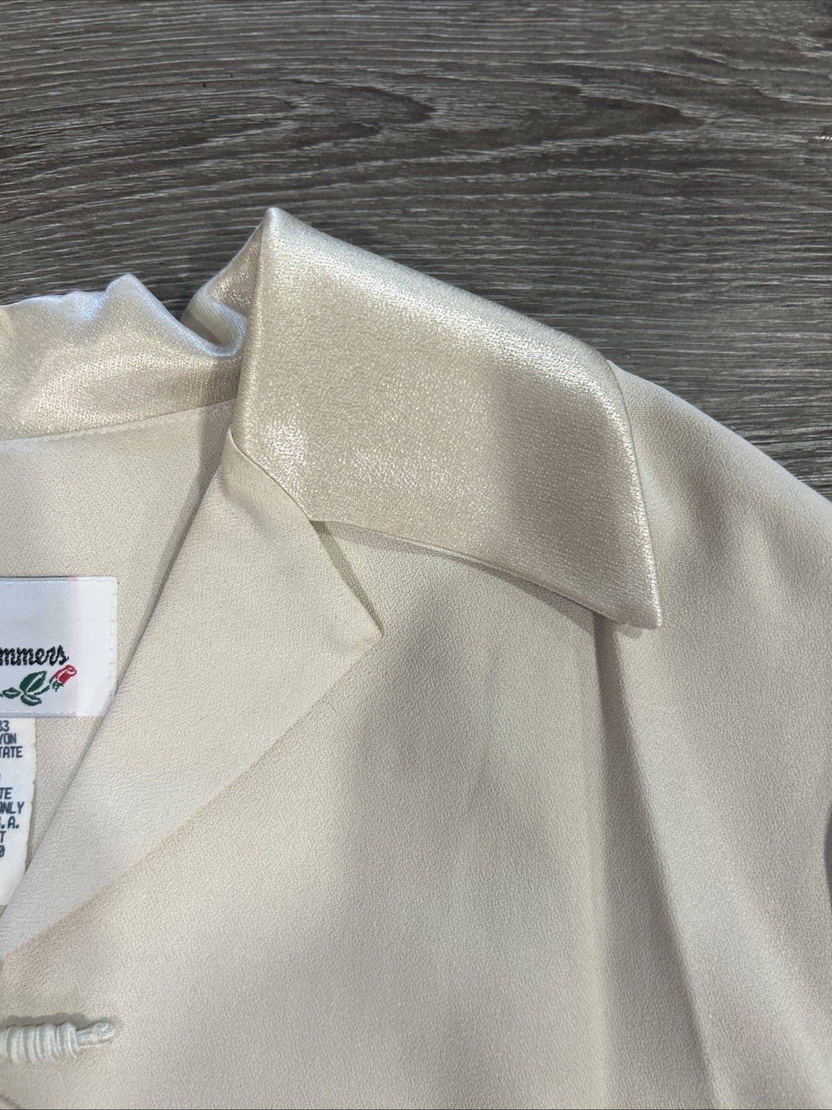 Vintage D.J. Summers Cream Satin Jacket 10P Frog Closure Made in USA 90s