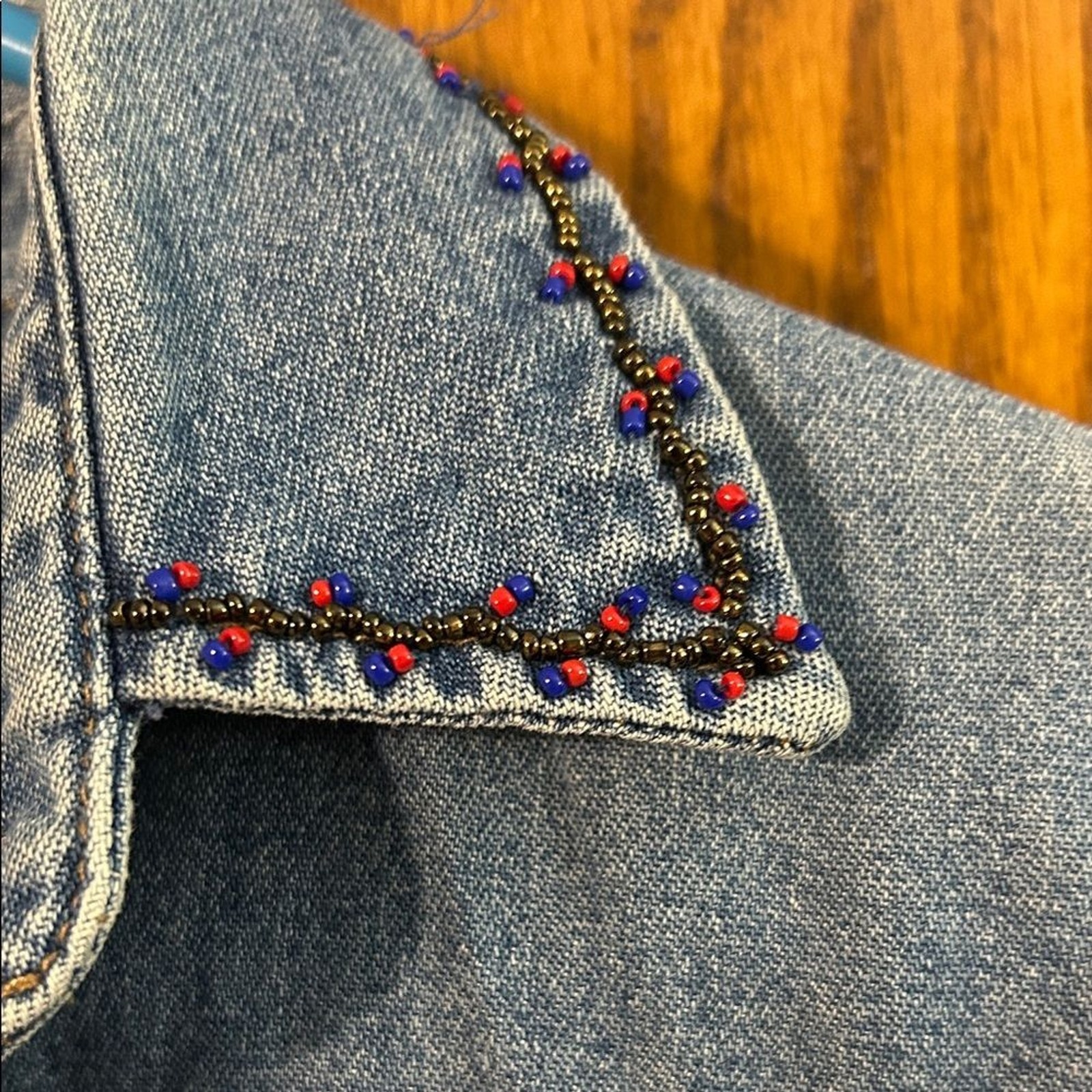 Vintage Petite Sophisticate Blue Embroidered/Beaded Blouse