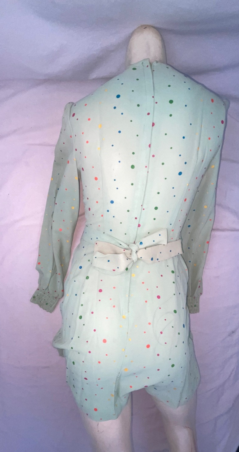 VTG 60s 70s WOMENS S GREEN POLKA DOT DISCO RETRO CUTE FUN PARTY DRESS
