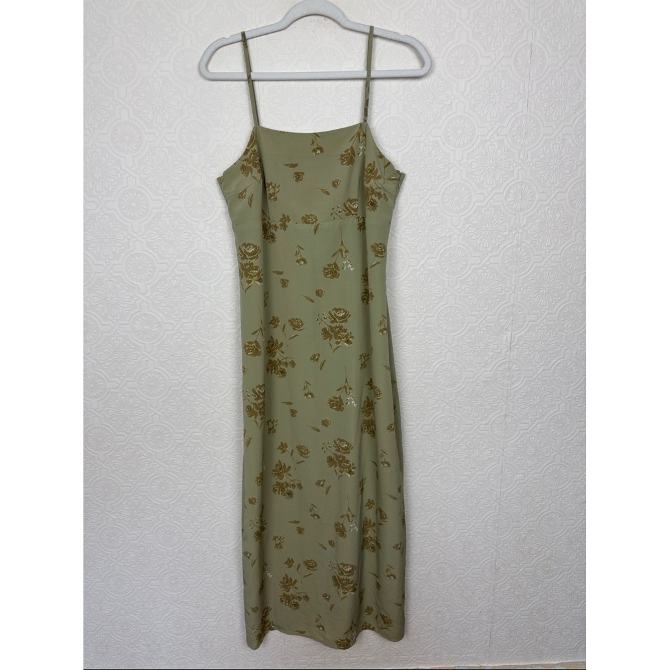 Vintage 90s Y2K Old Navy Floral Midi Dress Sage Green Slip Dress 10 Cottagecore