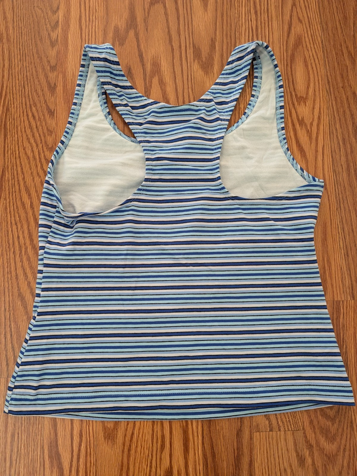 Vintage Jacques Moret workout striped tank top shelf bra 90s blue USA racerback