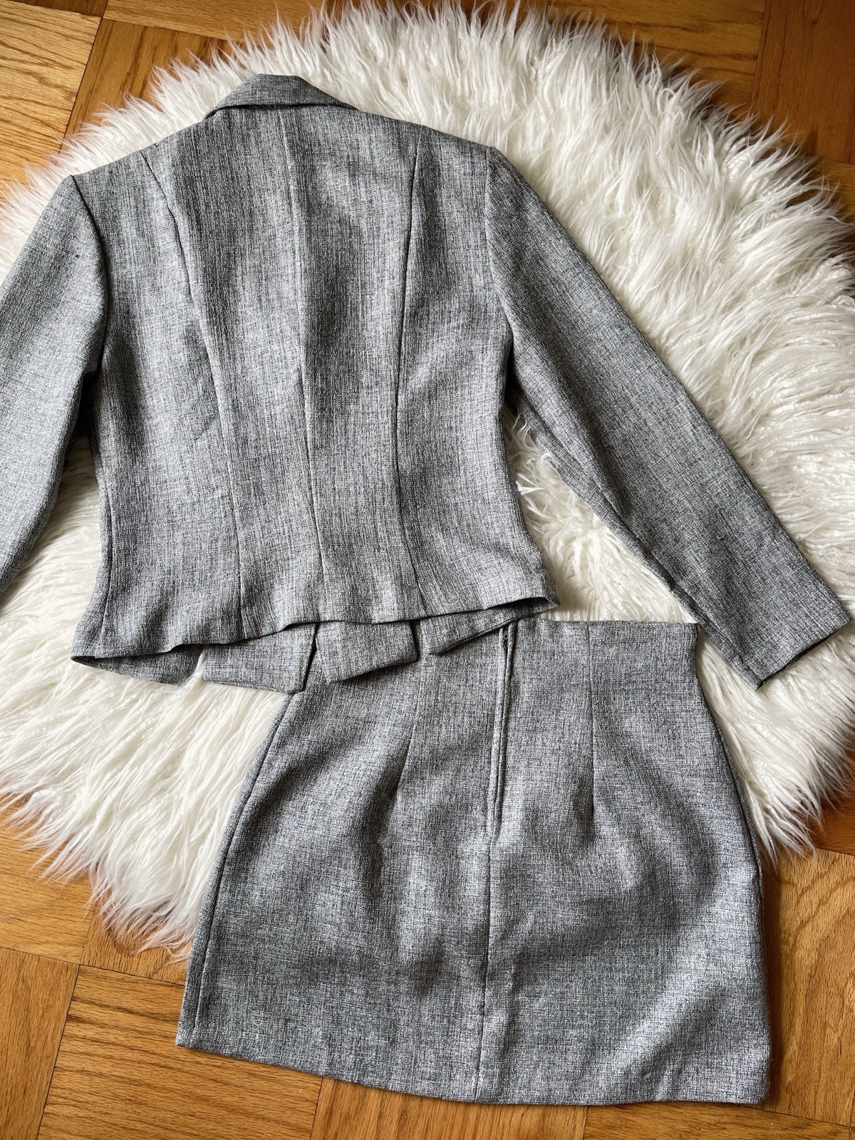 Vtg 90s Gray Tweed Mini Skirt Jacket Set Breakin Loose 7/8
