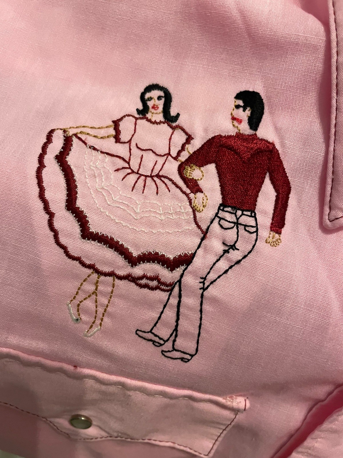 Vintage Rockmount Ranch Wear Snap Blouse Size 16 Western Polka Dancers Pink USA