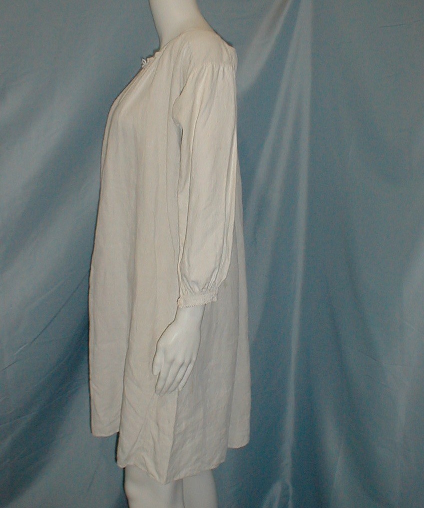 Antique 1820 Regency Nightgown Hand Stitched Home Spun Linen w/ Initials