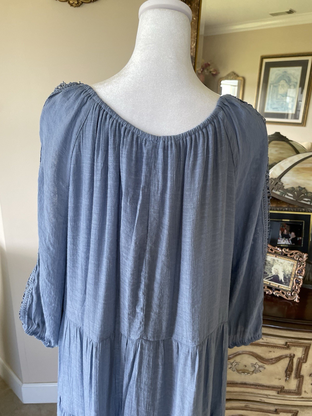 Old Navy Vintage Blue Rayon/Poly Pockets Tie Lined Boho Dress X/ L