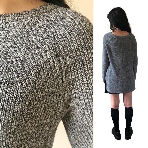 Vintage Crew Neck Ribbed Knit Gray Sweater