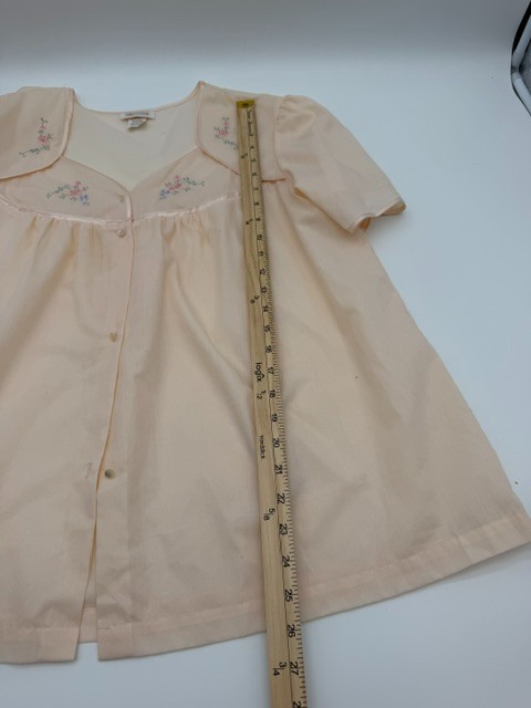 Vintage Barbizon Cotton Bed Jacket Light Peach Women&rsquo;s sz L Embroidered Flowers